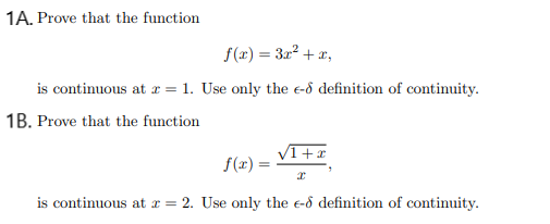 Solved 1A. Prove that the function f(x) = 32² +0, is | Chegg.com