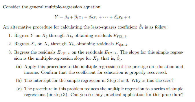 Consider the general multiple-regression equation Y = | Chegg.com