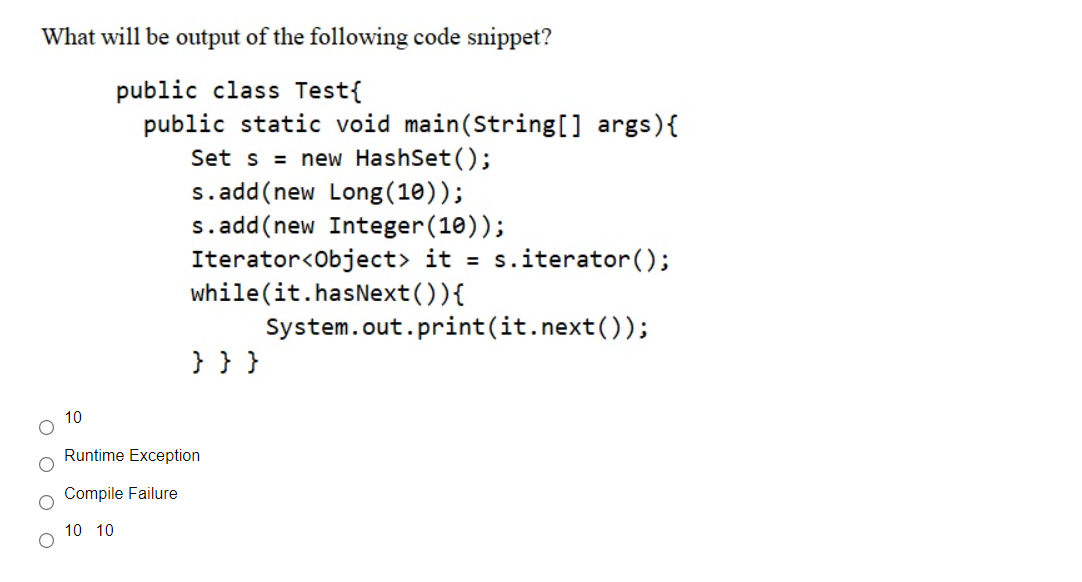 In the following code