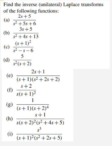 Solved Find the inverse Laplace transforms of the following