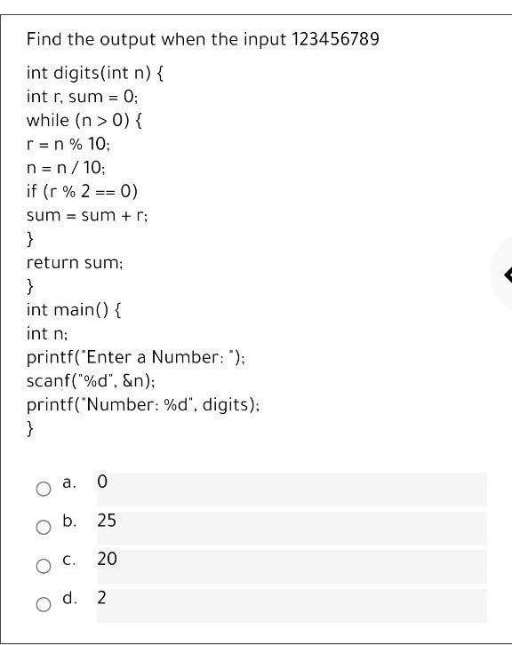 Solved Find the output when the input 123456789 int | Chegg.com