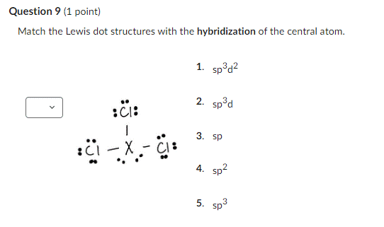 Solved Question 9 (1 point) Match the Lewis dot structures | Chegg.com