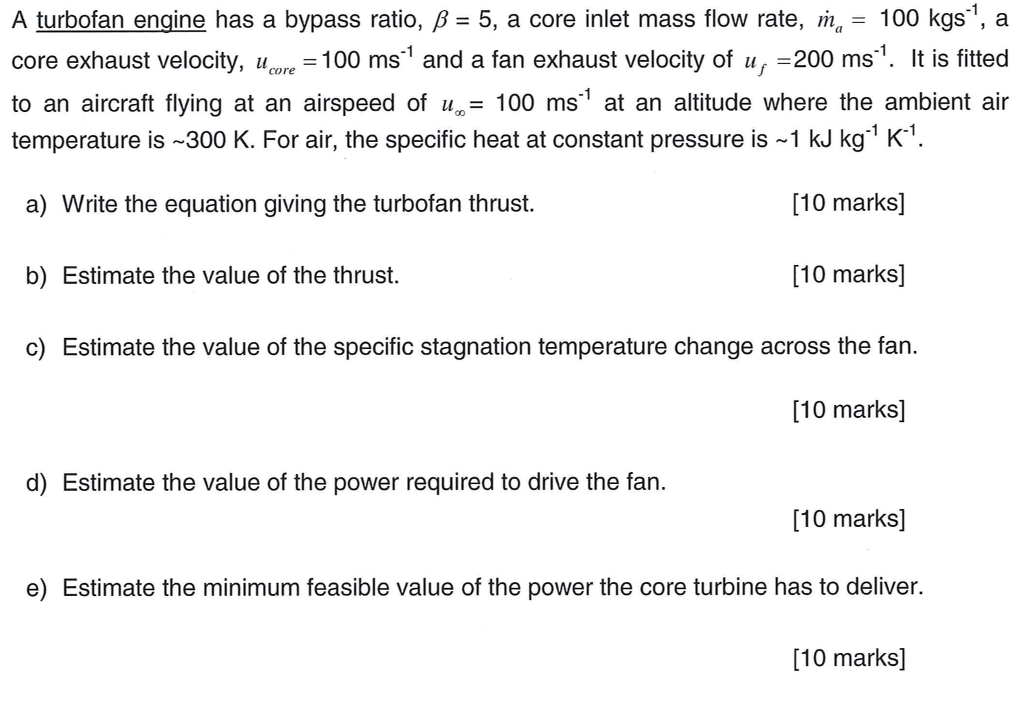 Solved A turbofan engine has a bypass ratio, ?= 5, a core