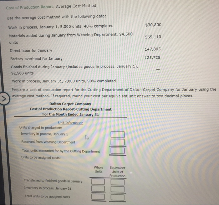 Solved Cost Of Production Report Average Cost Method Use 3531