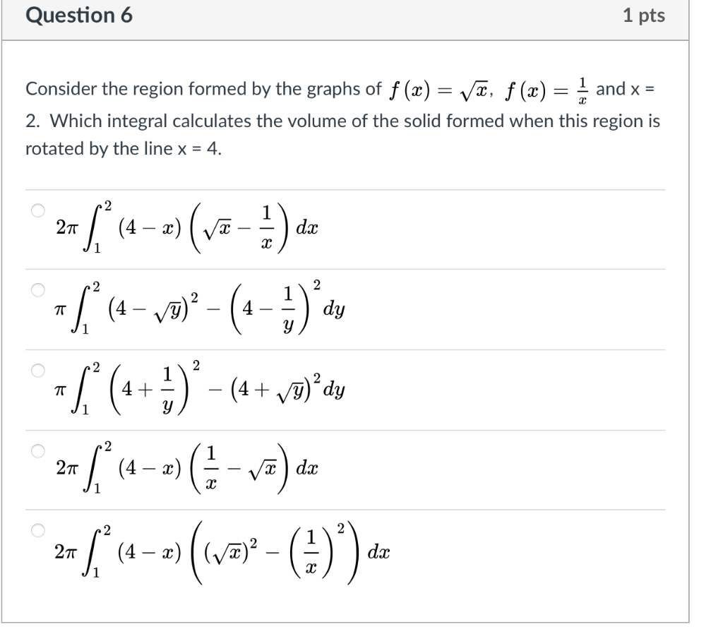 Solved Question 6 1 Pts Consider The Region Formed By The Chegg Com