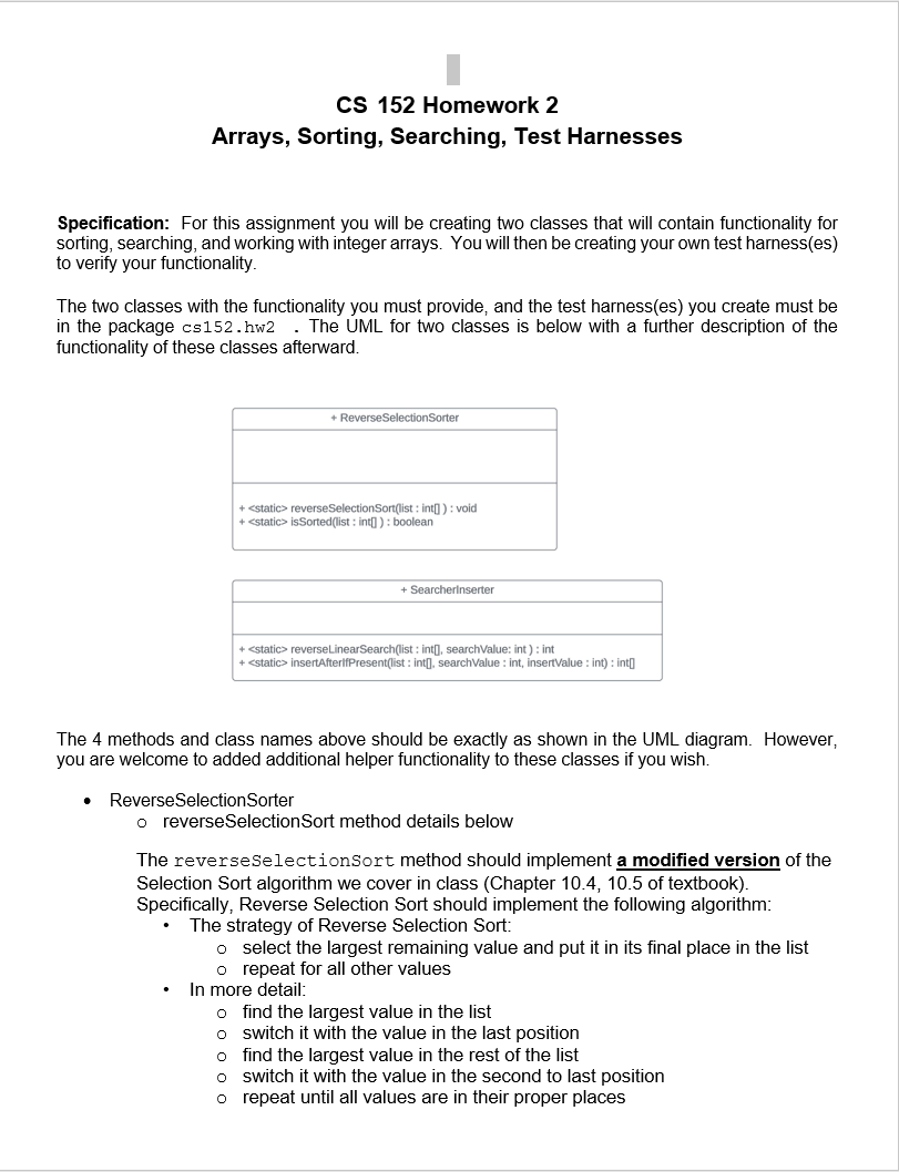 Solved CS 152 Homework 2 Arrays, Sorting, Searching, Test | Chegg.com