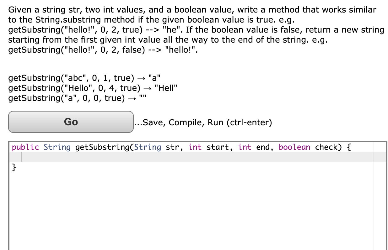 Solved Given a string str, two int values, and a boolean | Chegg.com