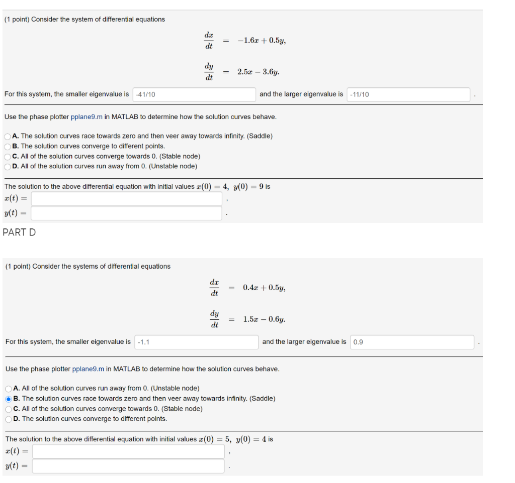 Solved (1 point) Consider the system of differential | Chegg.com