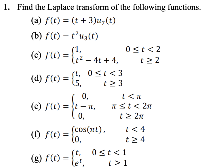 Solved Find The Laplace Transform Of The Following