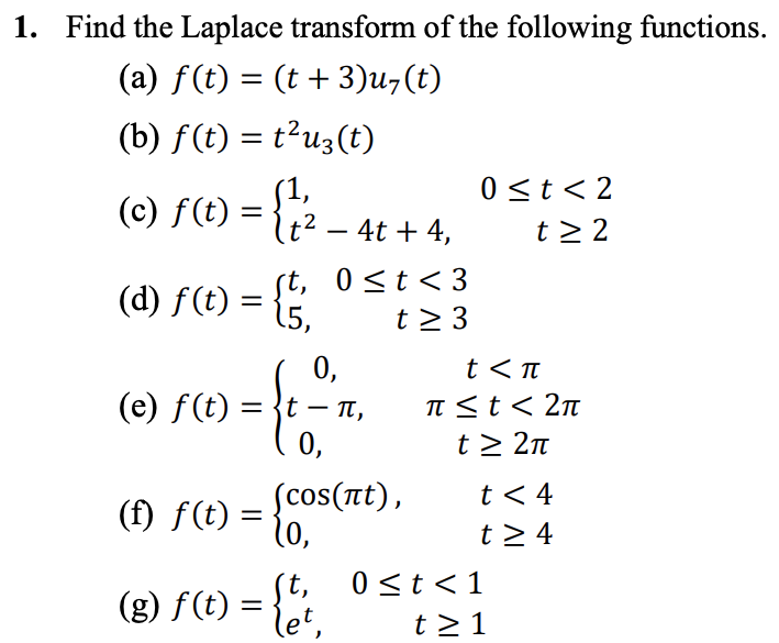 Solved Find The Laplace Transform Of The Following 