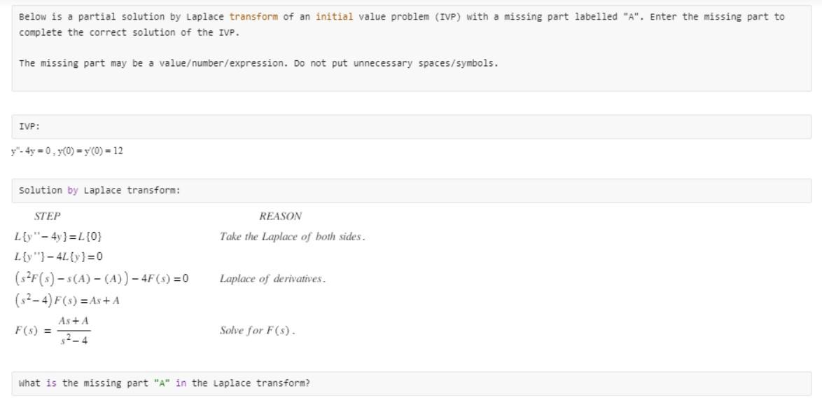 Solved Below is a partial solution by Laplace transform of | Chegg.com