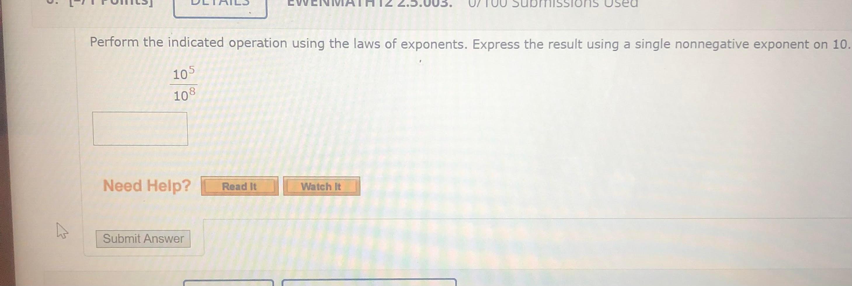 Solved U. U05. 00 Submissions Perform the indicated | Chegg.com