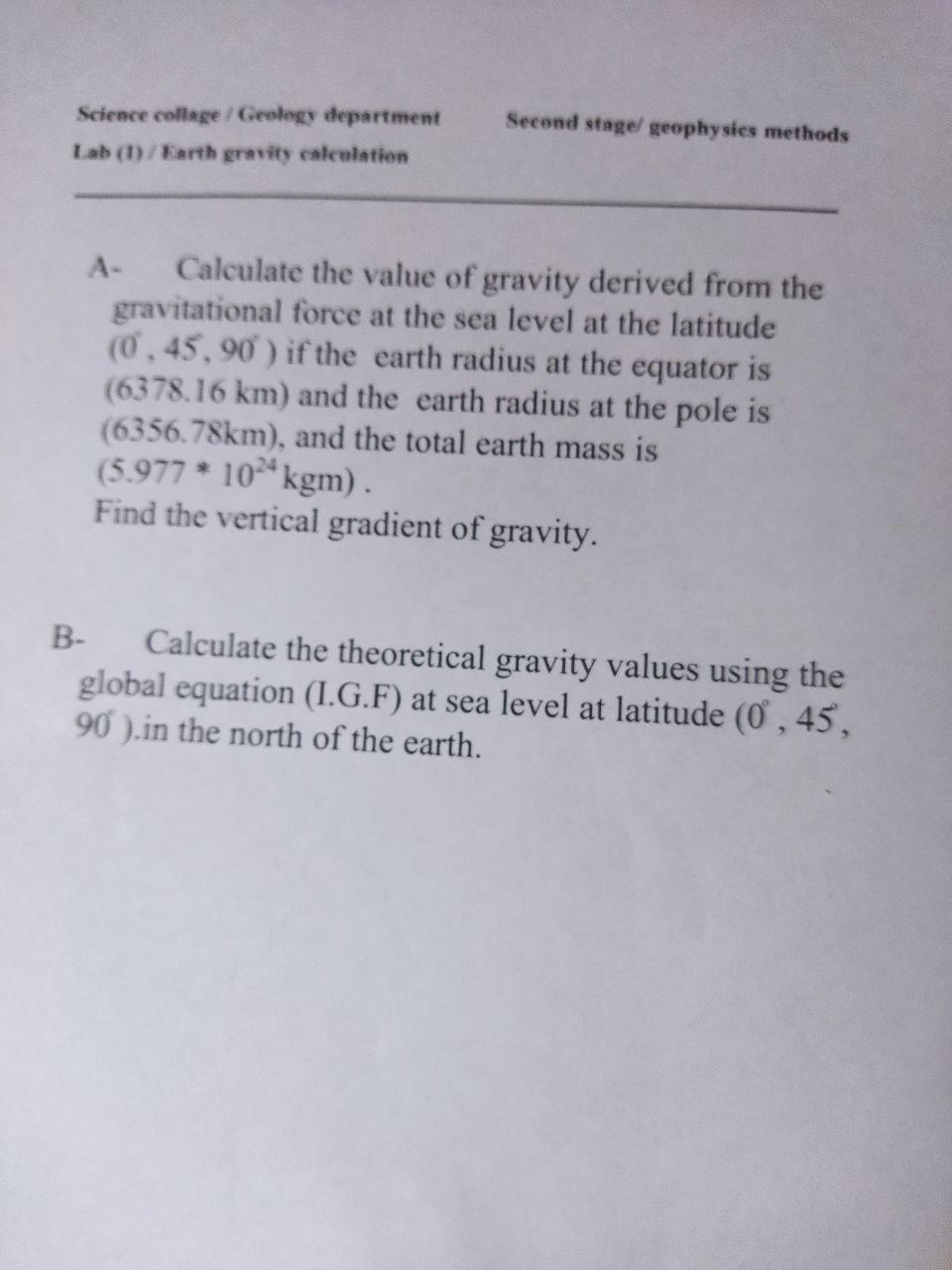 Solved Second stage/ geophysies methods Science college / | Chegg.com