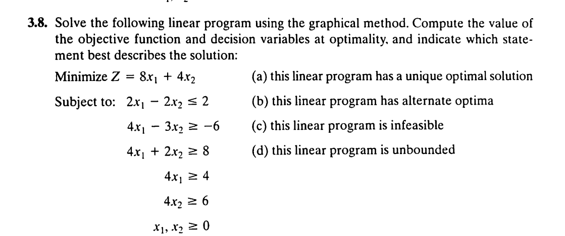 Solved 3.8. Solve the following linear program using the | Chegg.com