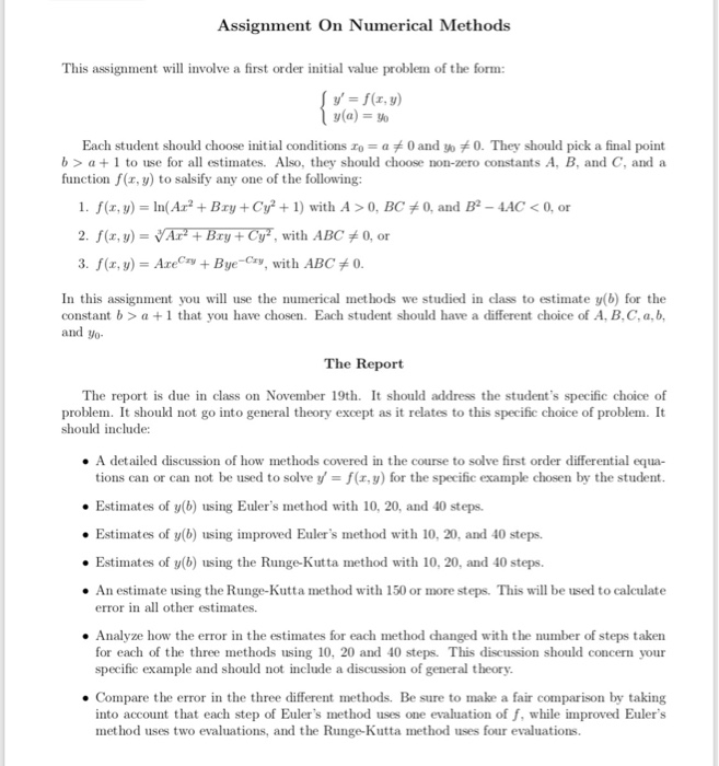 Solved Assignment On Numerical Methods This Assignmen W | Chegg.com