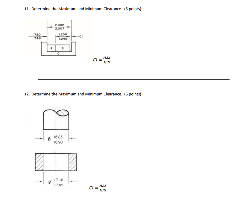 Solved 11. Determine the Maximum and Minimum Clearance. (5 | Chegg.com