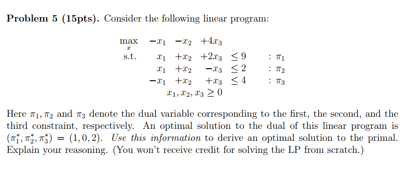 Solved Problem 5 (15pts). Consider the following linear | Chegg.com