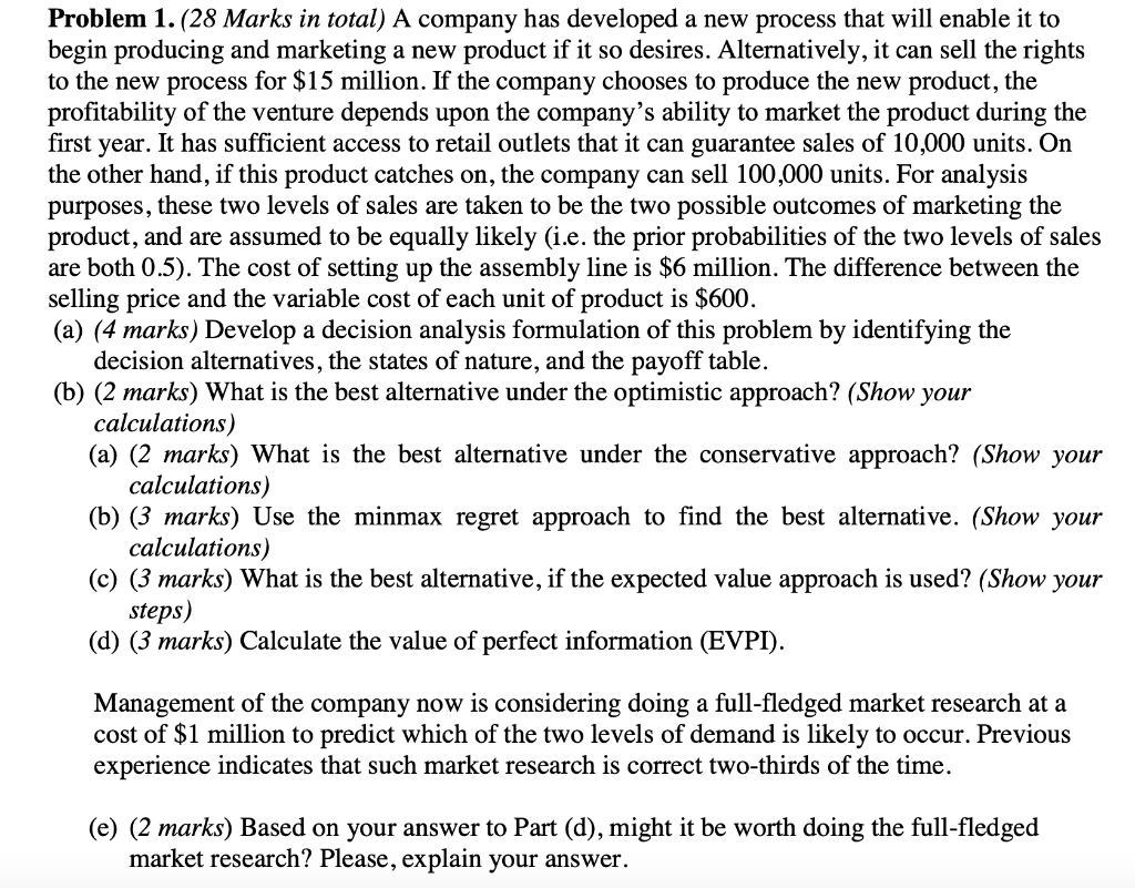 Solved Problem 1. (28 Marks in total) A company has | Chegg.com