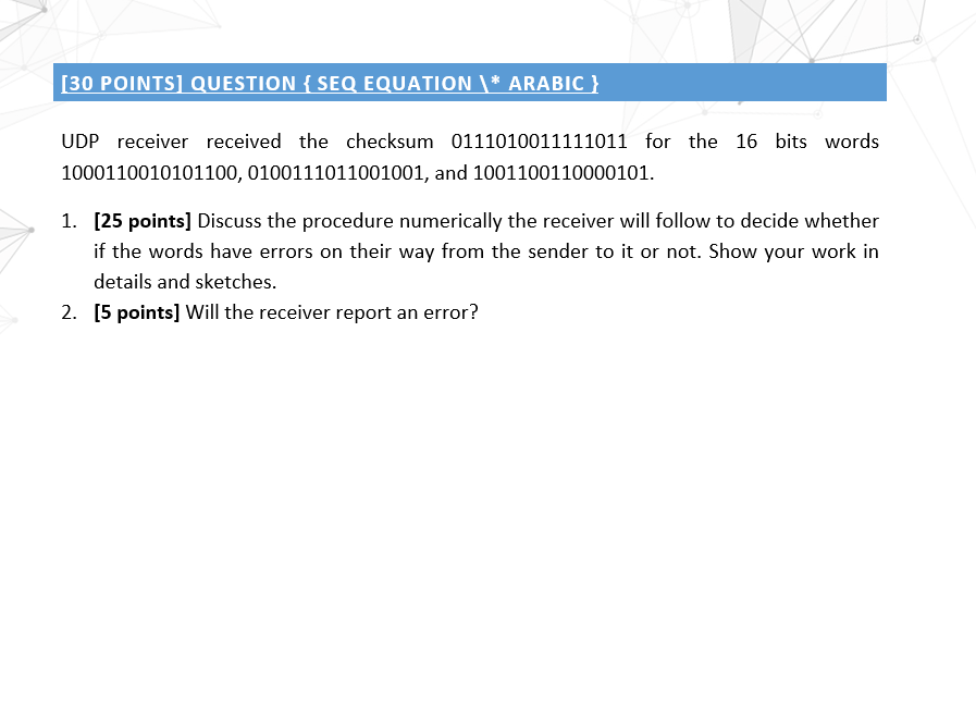 Solved [30 POINTS) QUESTION { SEQ EQUATION ARABIC } UDP