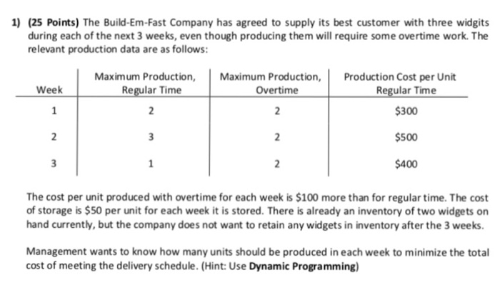 Solved 1) 25 Points) The Build-Em-Fast Company has agreed to | Chegg.com