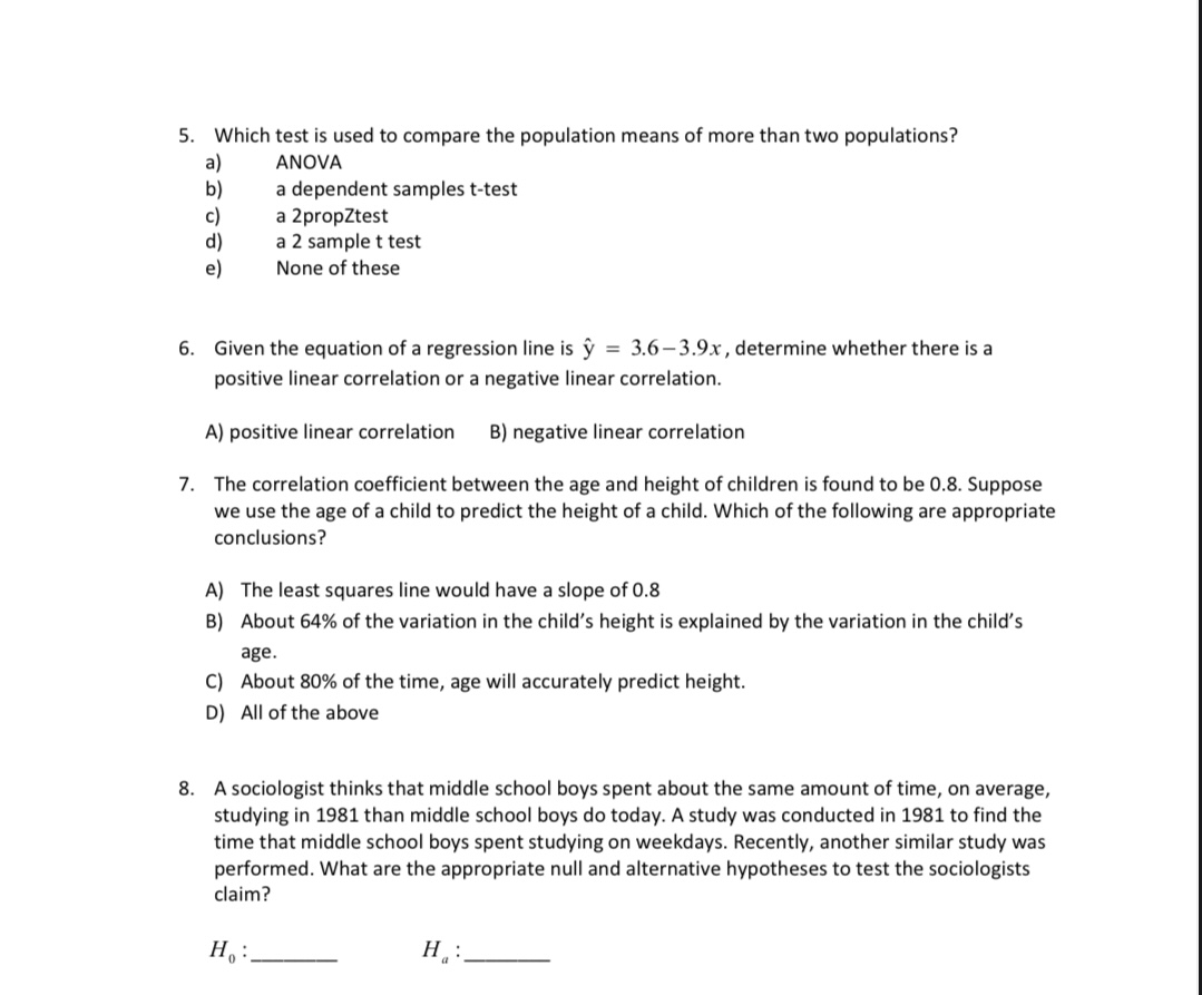Solved 5. Which test is used to compare the population means | Chegg.com