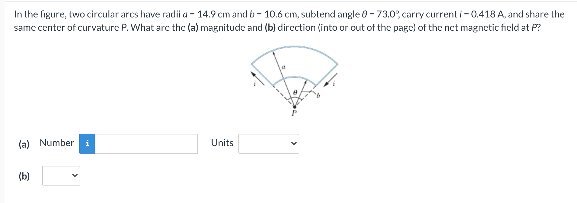 Solved = In The Figure, Two Circular Arcs Have Radii A = | Chegg.com