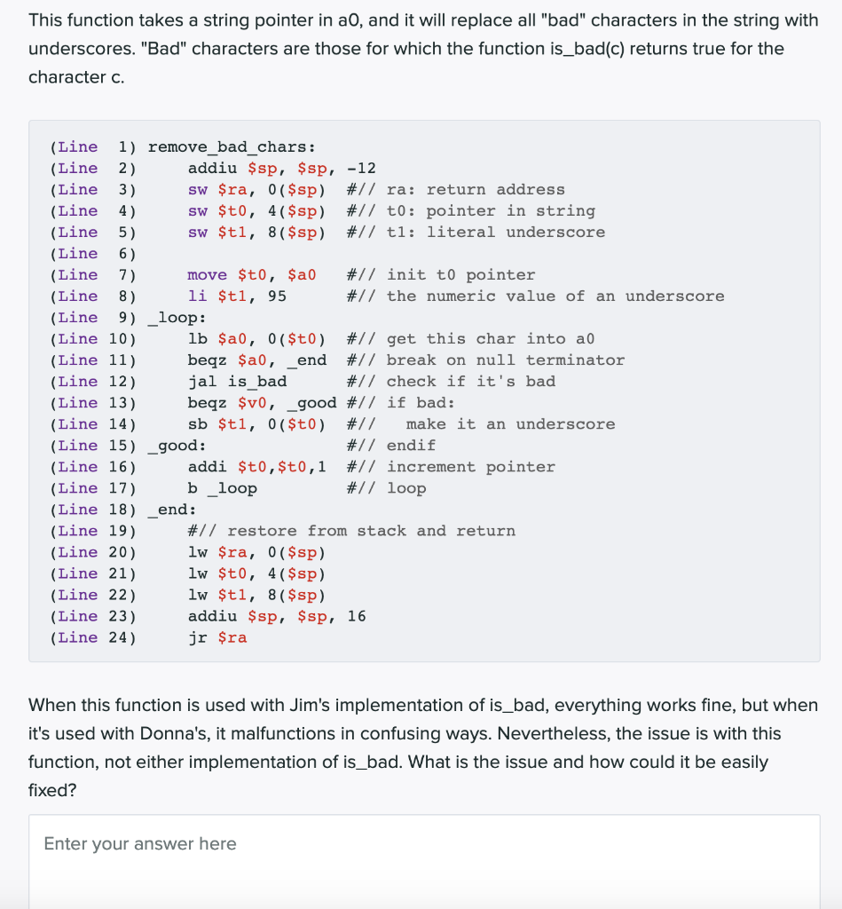Solved This function takes a string pointer in a0, and it | Chegg.com