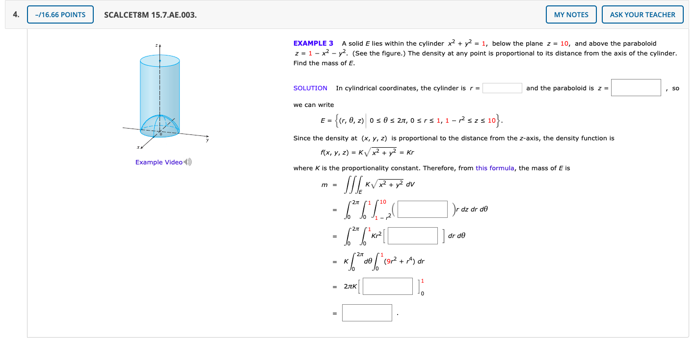 Solved Example 3 A Solid E Lies Within The Cylinder X2 Y2 Chegg Com