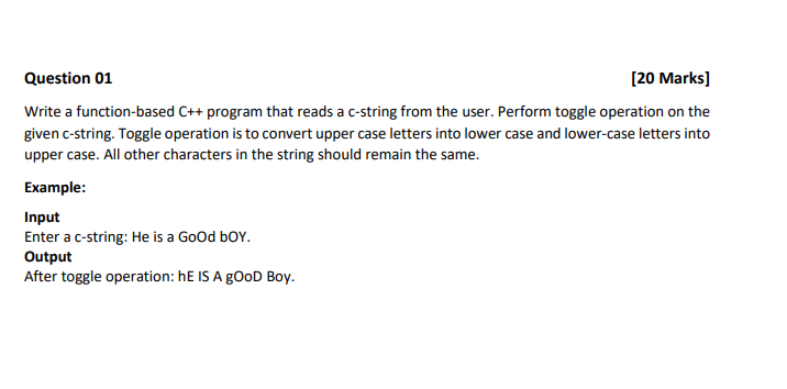 Solved Question 01 [20 Marks] Write a function-based C++ | Chegg.com