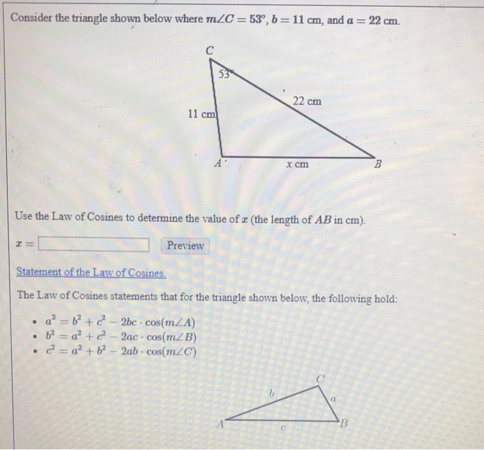 Solved Consider the triangle shown below where m/C 53, b 11 | Chegg.com