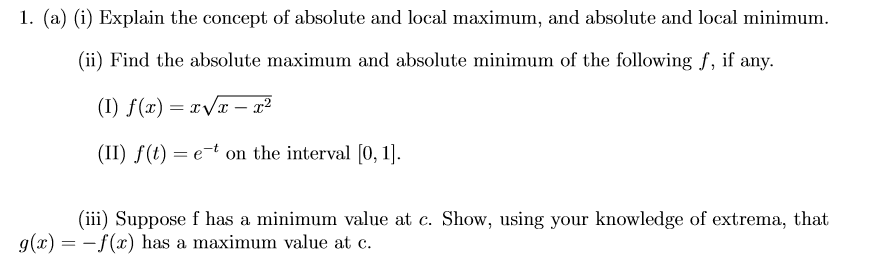 Solved 1. (a) (i) Explain the concept of absolute and local | Chegg.com