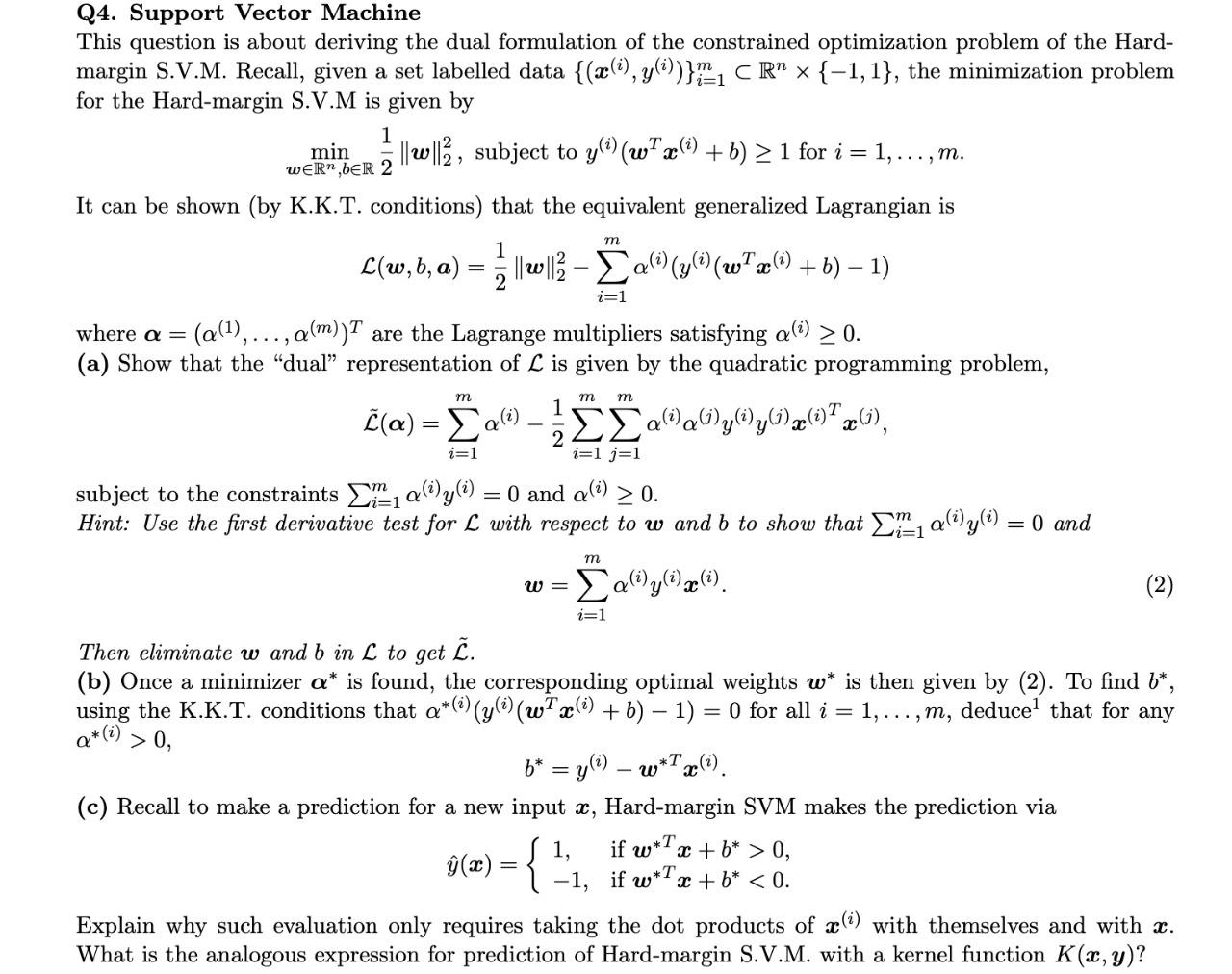 Q4. Support Vector Machine This question is about | Chegg.com