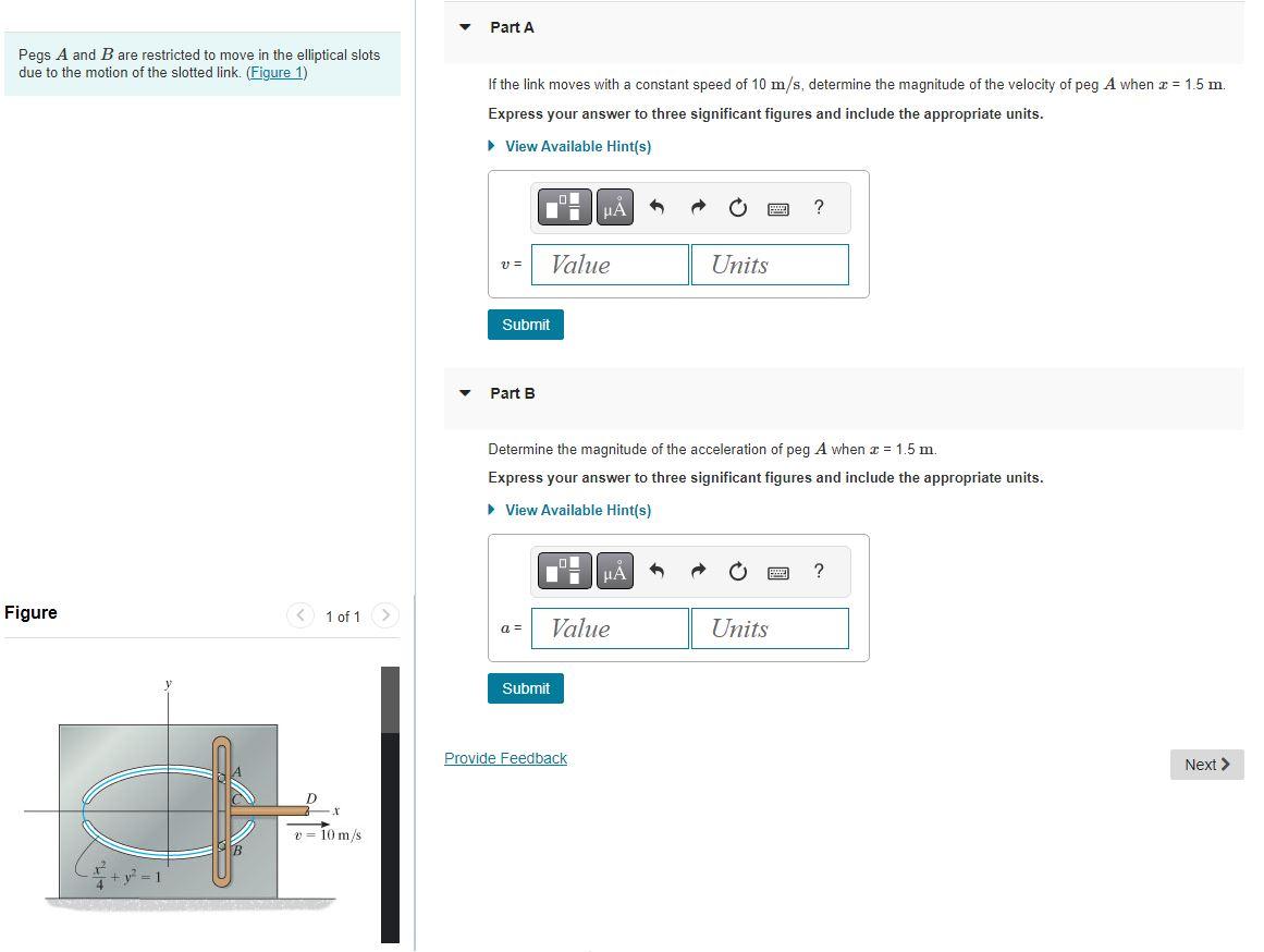 Solved Pegs A And B Are Restricted To Move In The Elliptical | Chegg.com