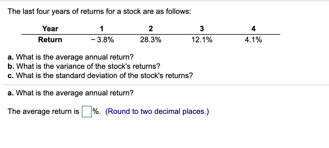 Solved The last four years of returns for a stock are as | Chegg.com