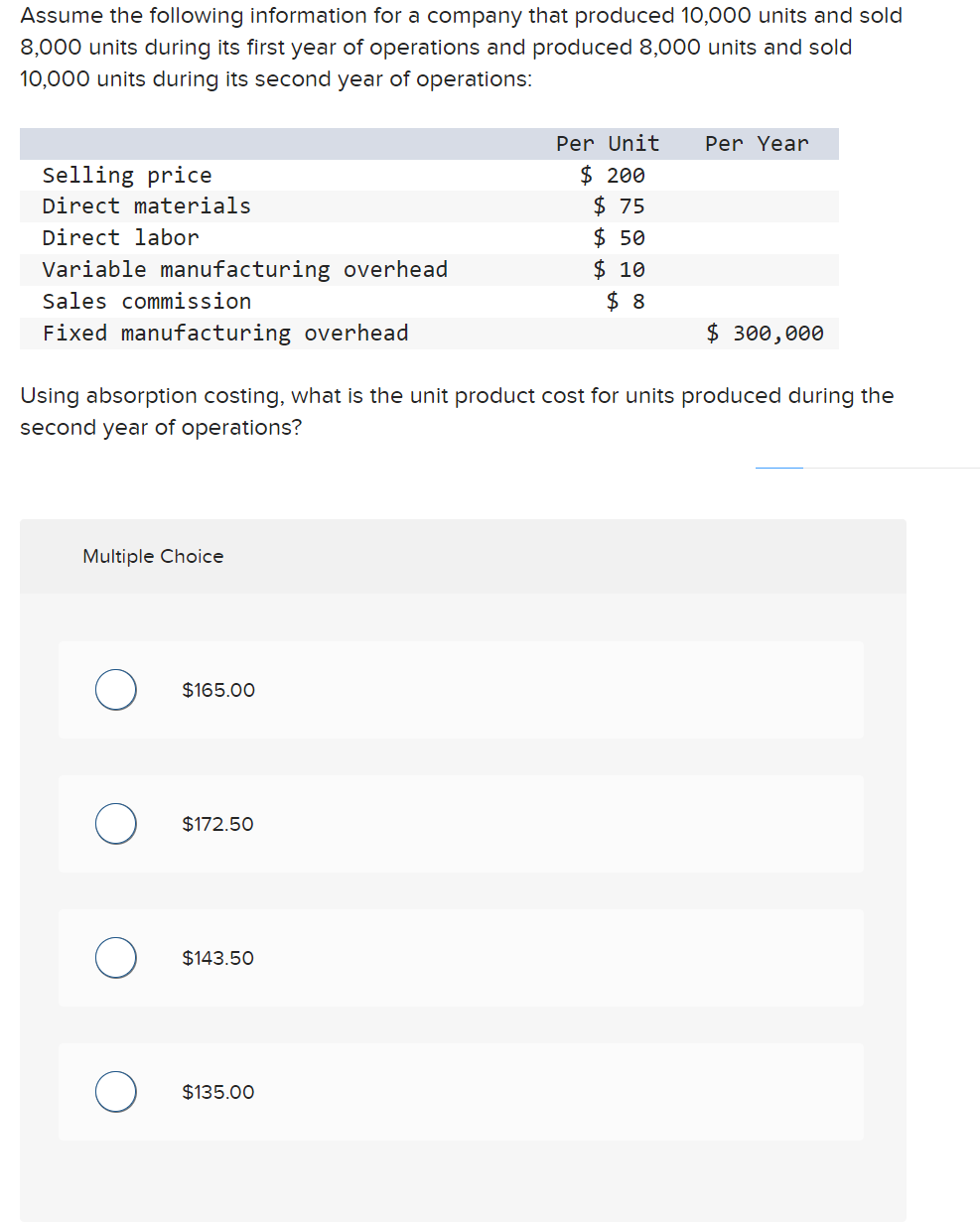 Solved Assume The Following Information For A Company That | Chegg.com