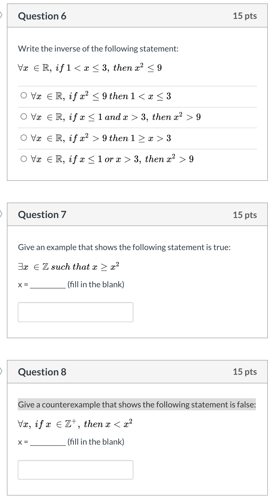 Solved Question 6 15 Pts Write The Inverse Of The Followi Chegg Com