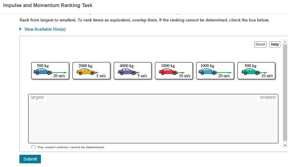 Solved Impulse and Momentum Ranking Task Rank from largest | Chegg.com