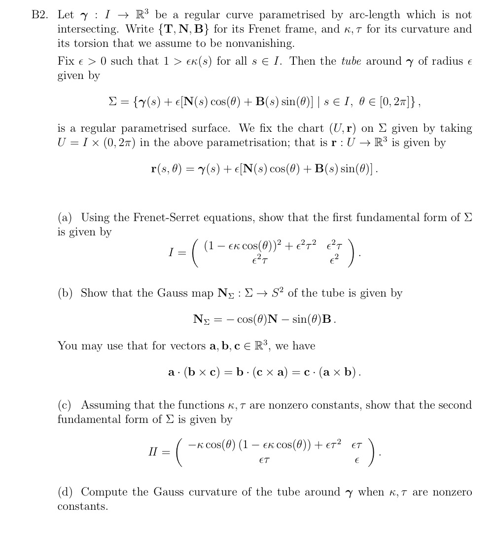 B2 Let Yil R3 Be A Regular Curve Parametrised B Chegg Com