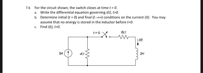 Solved For the circuit shown, the switch closes at time t 0 | Chegg.com