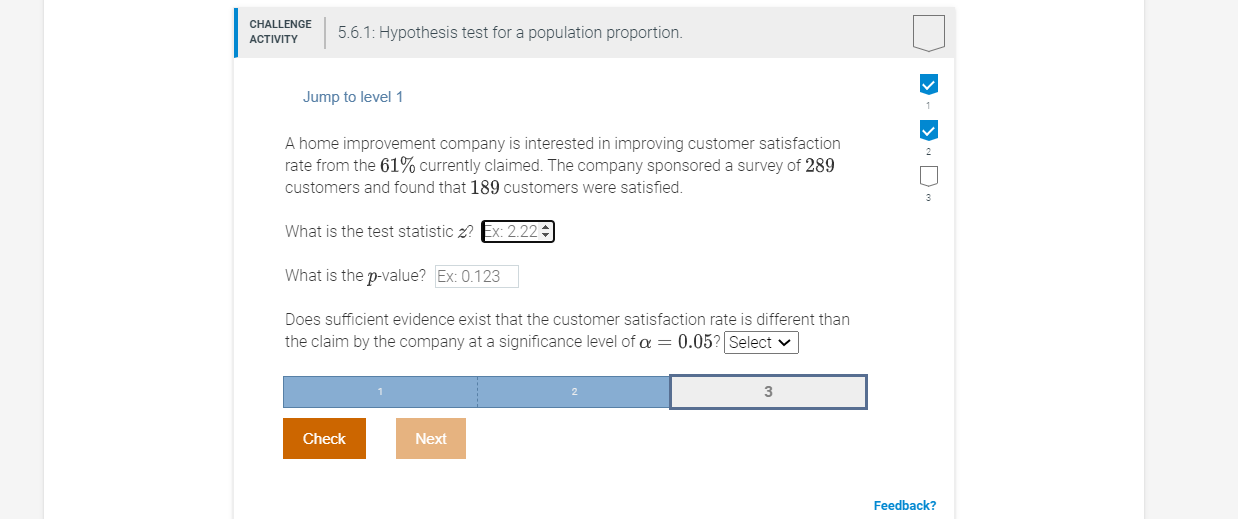 Solved CHALLENGE ACTIVITY 5.6.1: Hypothesis test for a | Chegg.com