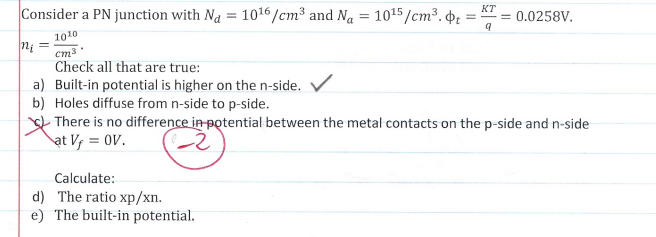 Solved KT a = 1010 cm3 Consider a PN junction with Na = | Chegg.com