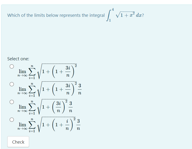 Solved Which of the limits below represents the integral | Chegg.com