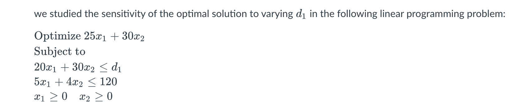 Solved we studied the sensitivity of the optimal solution to | Chegg.com
