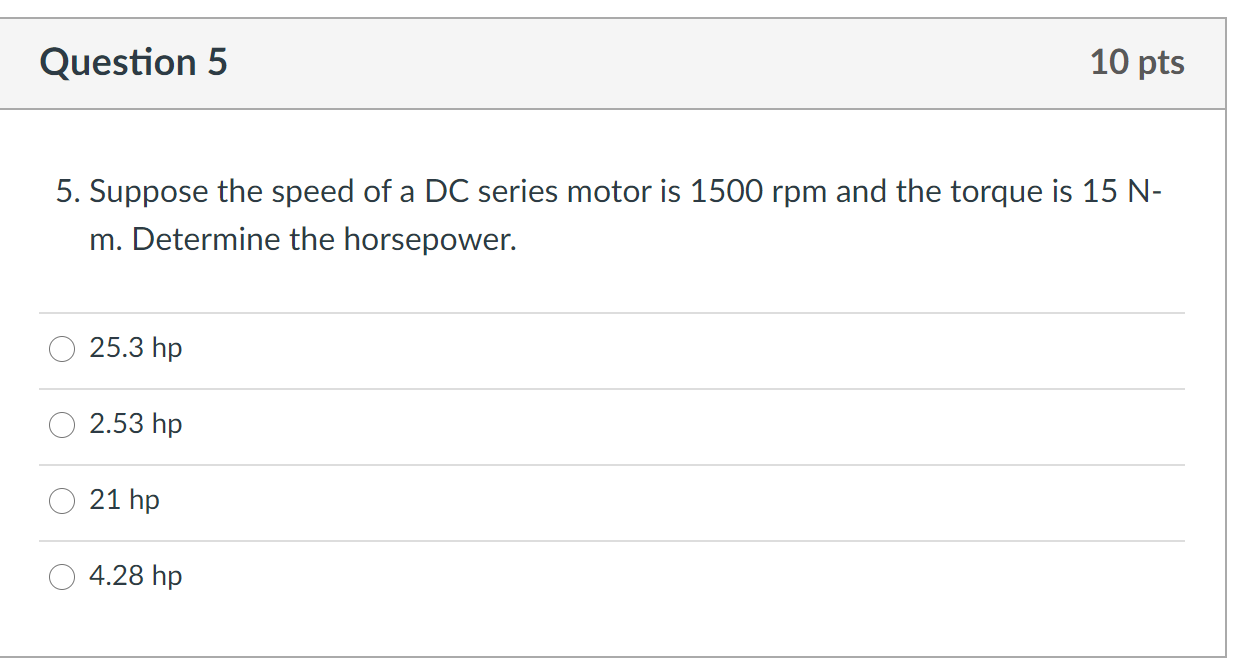 Solved Question 5 10 pts 5. Suppose the speed of a DC series | Chegg.com