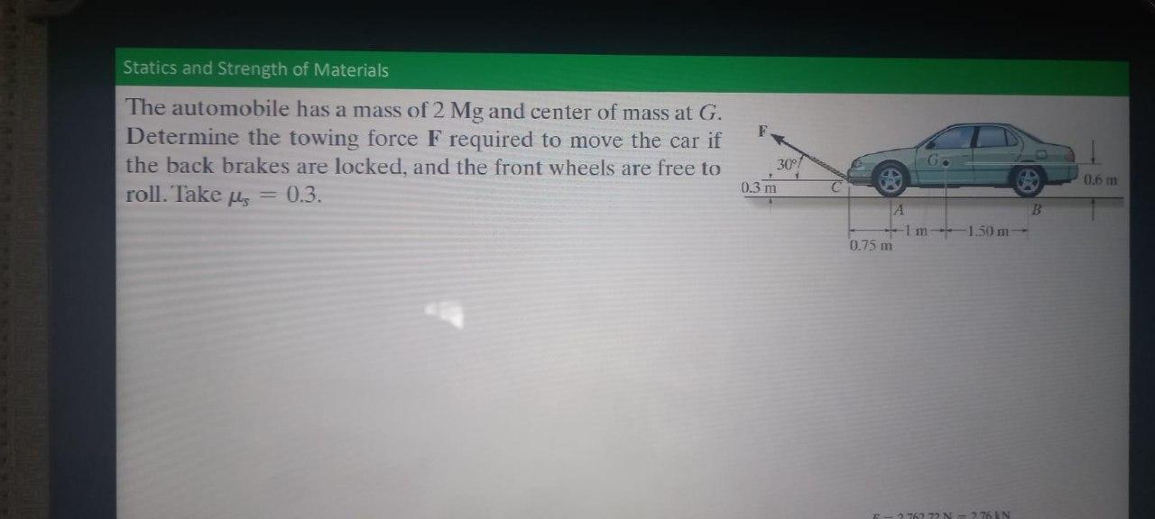Solved Statics and Strength of Materials F The automobile | Chegg.com