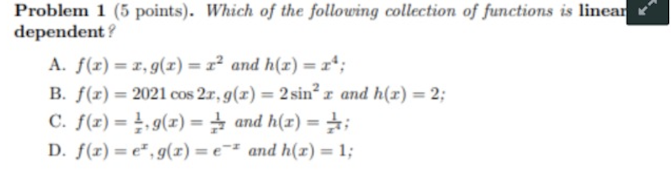 Solved Problem 1 (5 points). Which of the following | Chegg.com