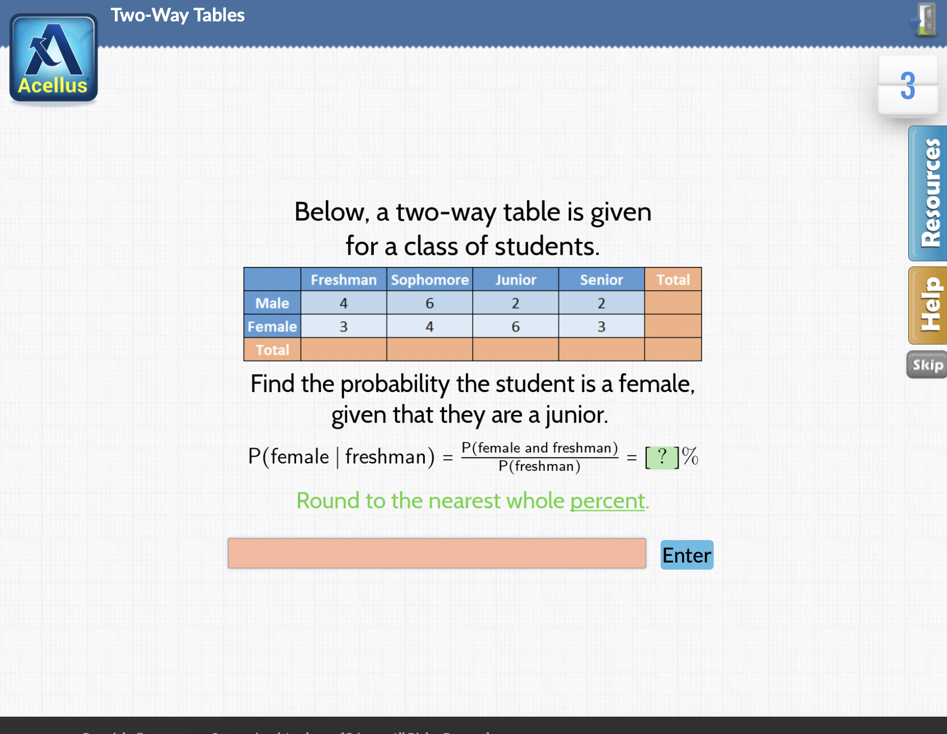 Solved Below, a two-way table is given for a class of | Chegg.com