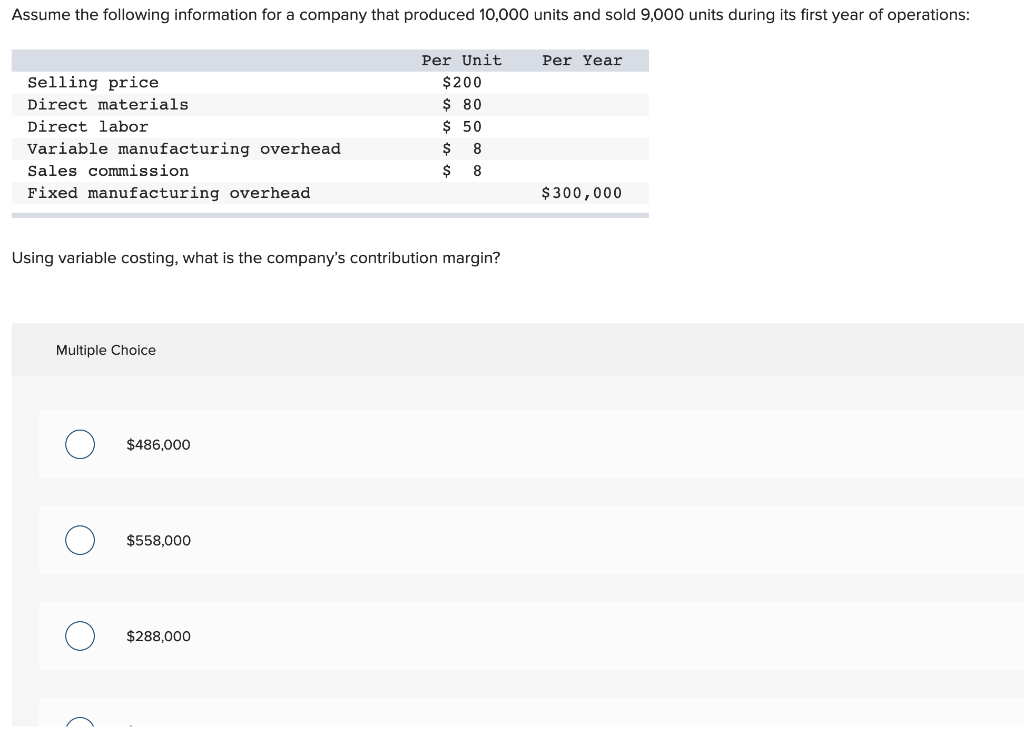 Solved Assume The Following Information For A Company That | Chegg.com