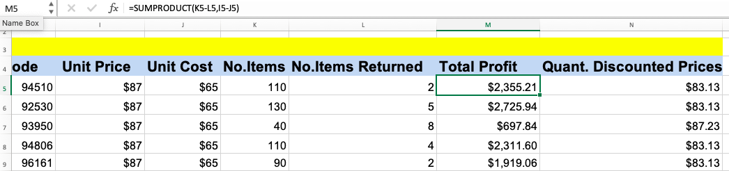 Solved How Do You Calculate Total Profit In Excel For The 