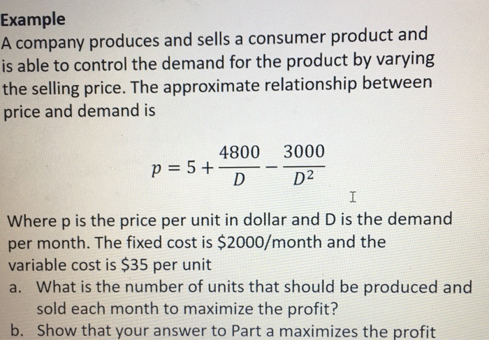 Solved Example A company produces and sells a consumer | Chegg.com